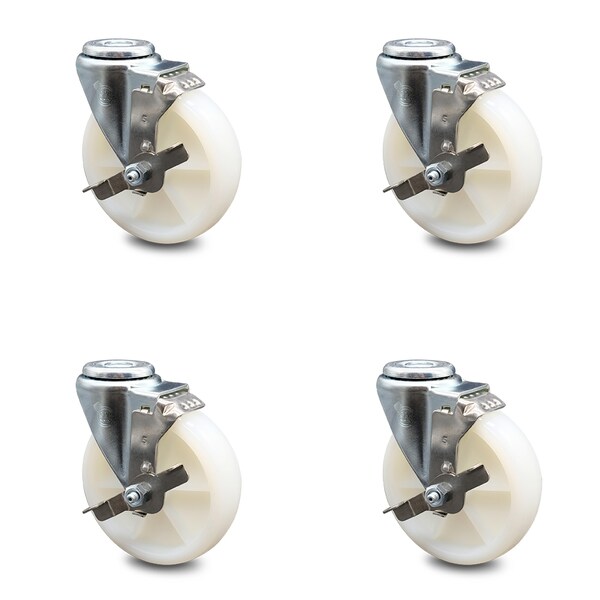 5 Inch Nylon Wheel Swivel Bolt Hole Caster Set with Brake